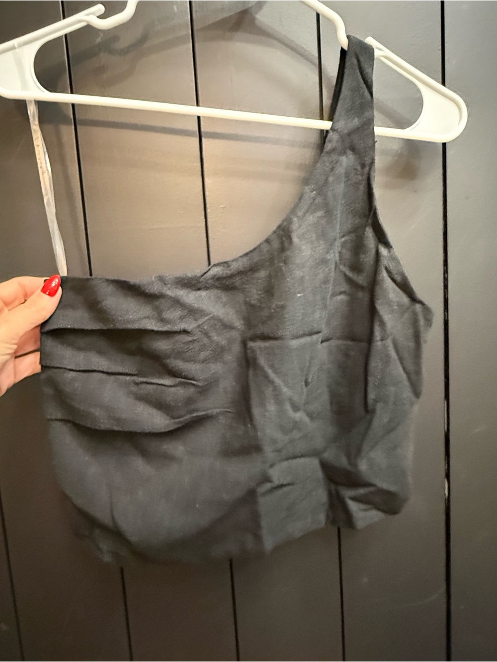 NWT Stillwater Black One-Shoulder Crop Top with Draped Front